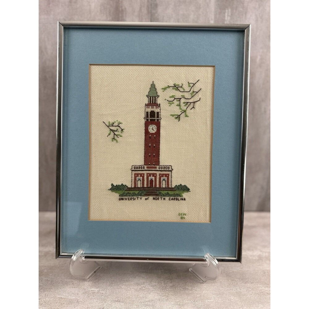 Vintage 80’s UNC Chapel Hill Bell Tower Framed 15.5x11.5 Cross Stitch